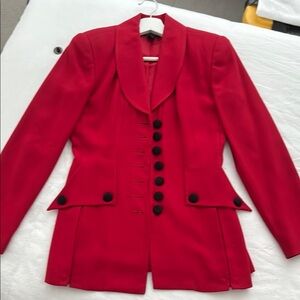 Elegant Scarlet Blazer with Black Accents